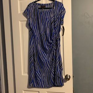 Blue and black striped dress, pullover with side tie. NWT